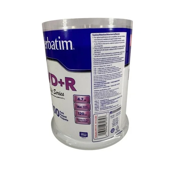 Verbatim DVD+R Life Series 100 Pack Blank Media 4.7GB 16x Recordable Discs - Picture 2 of 2
